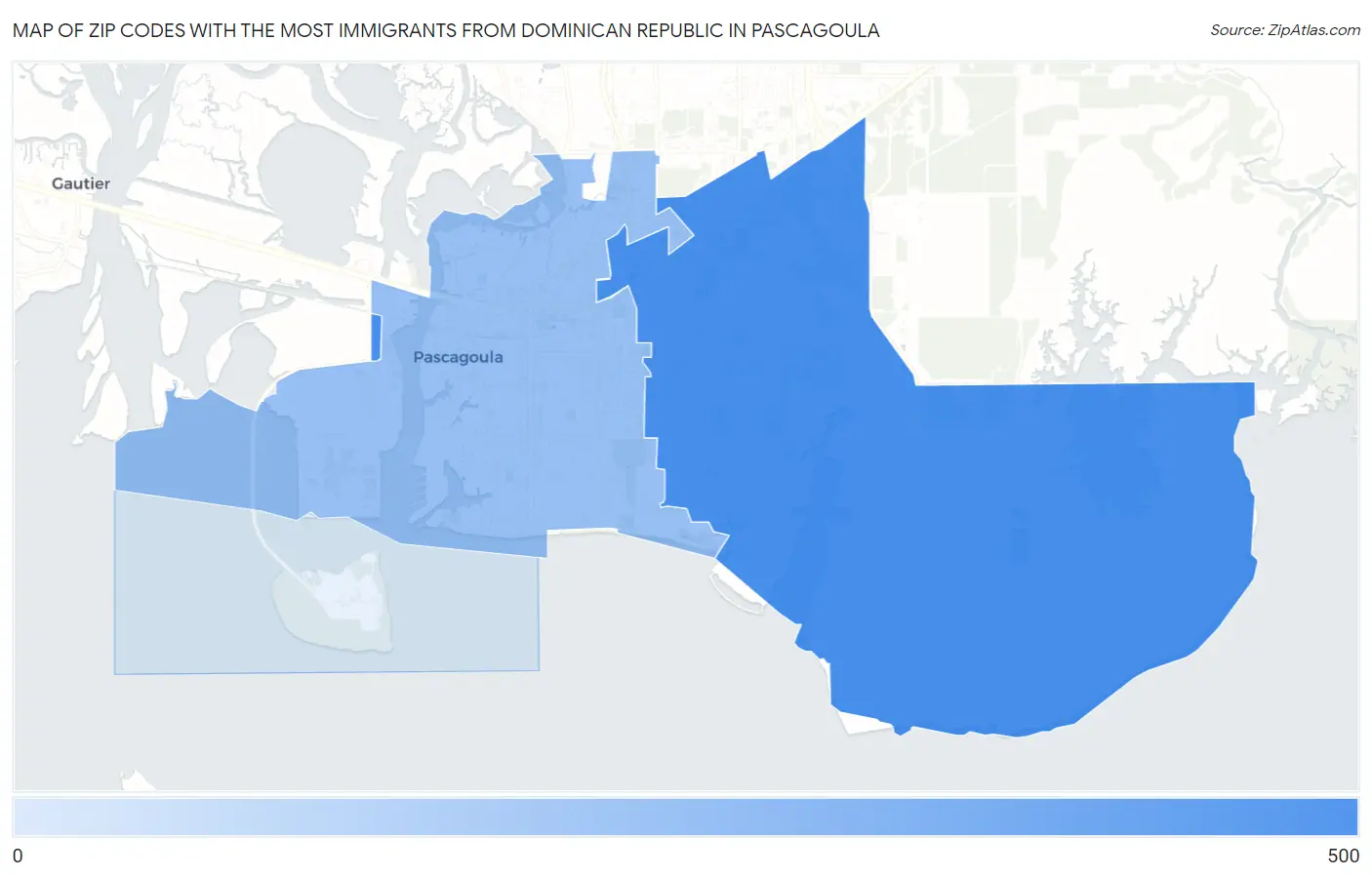 Zip Codes with the Most Immigrants from Dominican Republic in Pascagoula Map