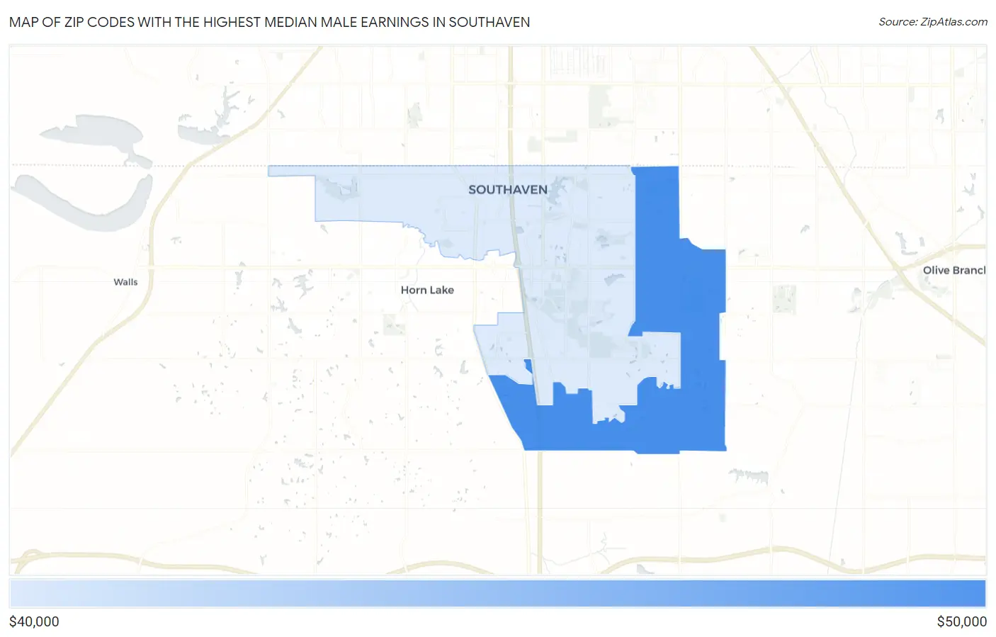 Zip Codes with the Highest Median Male Earnings in Southaven Map