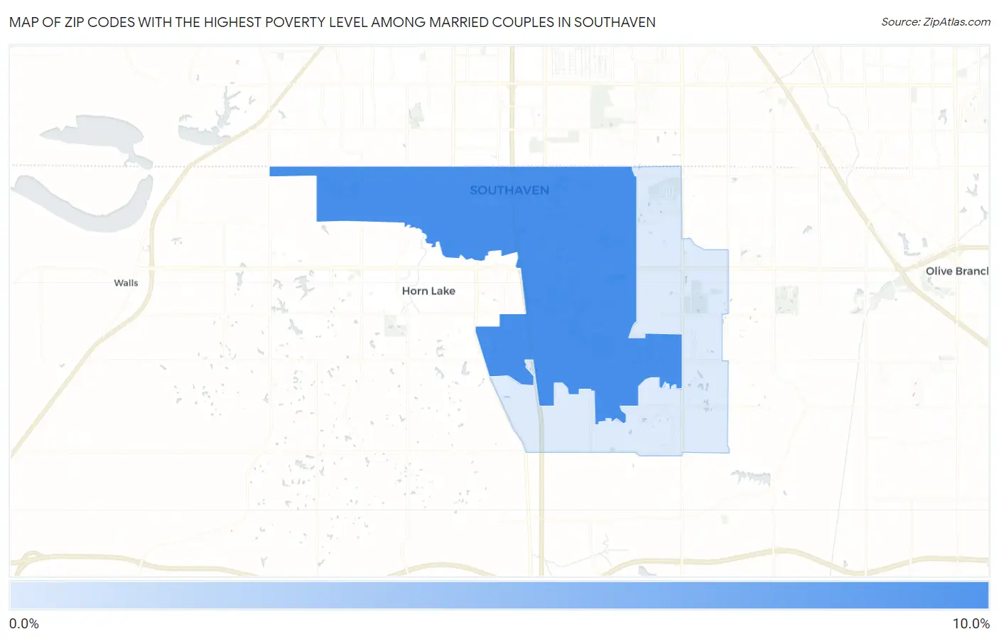 Zip Codes with the Highest Poverty Level Among Married Couples in Southaven Map