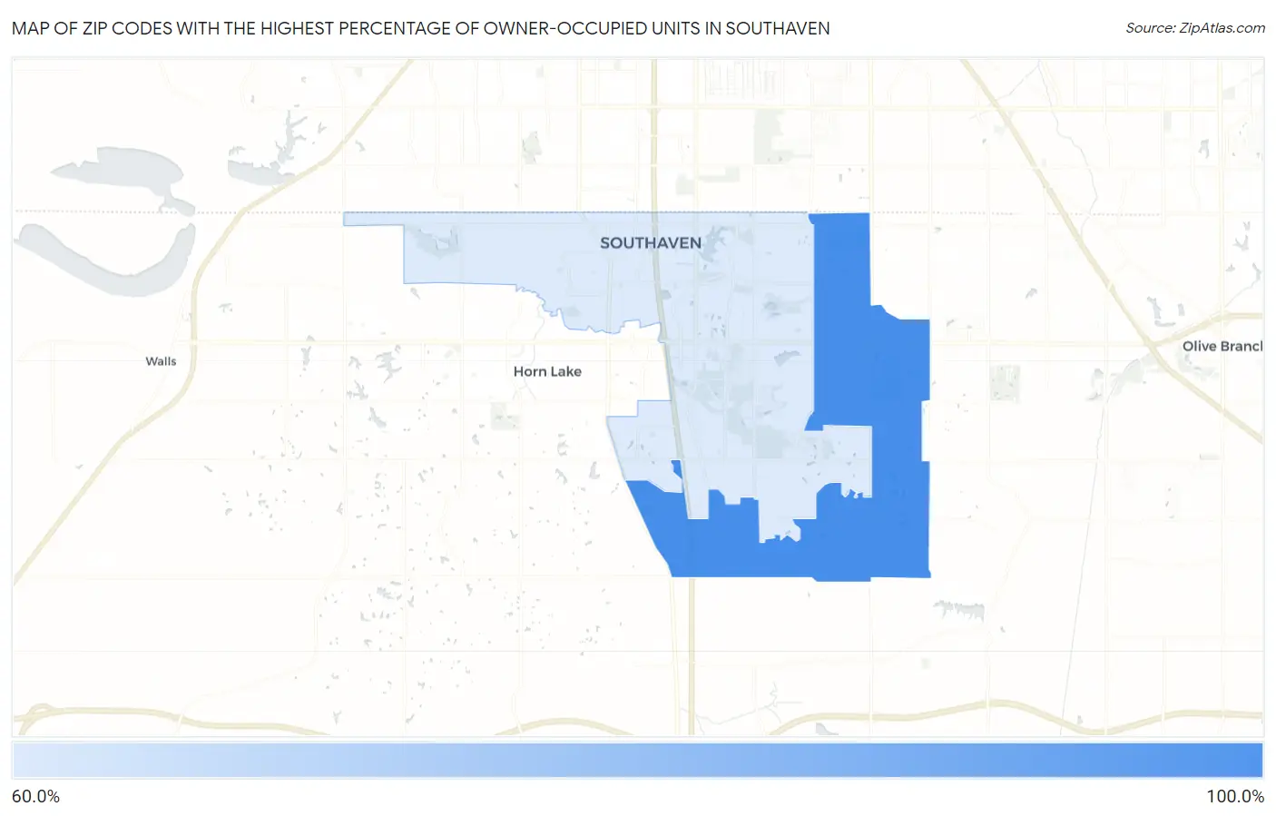 Zip Codes with the Highest Percentage of Owner-Occupied Units in Southaven Map