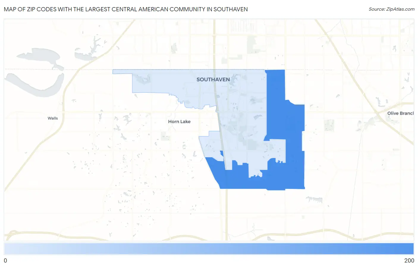 Zip Codes with the Largest Central American Community in Southaven Map