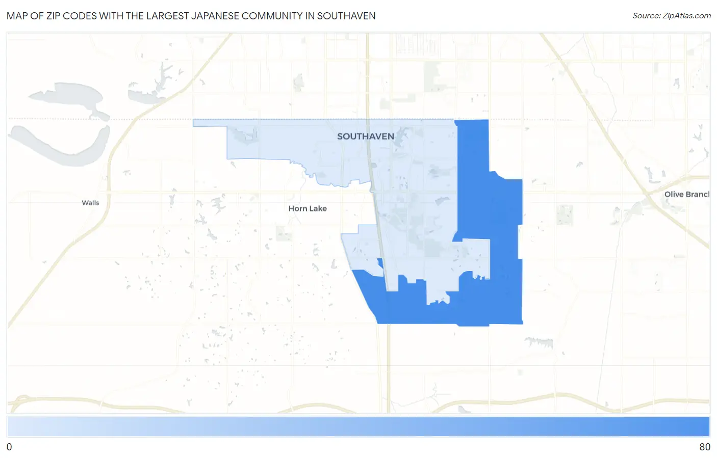 Zip Codes with the Largest Japanese Community in Southaven Map