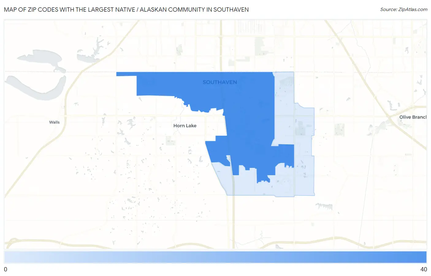 Zip Codes with the Largest Native / Alaskan Community in Southaven Map