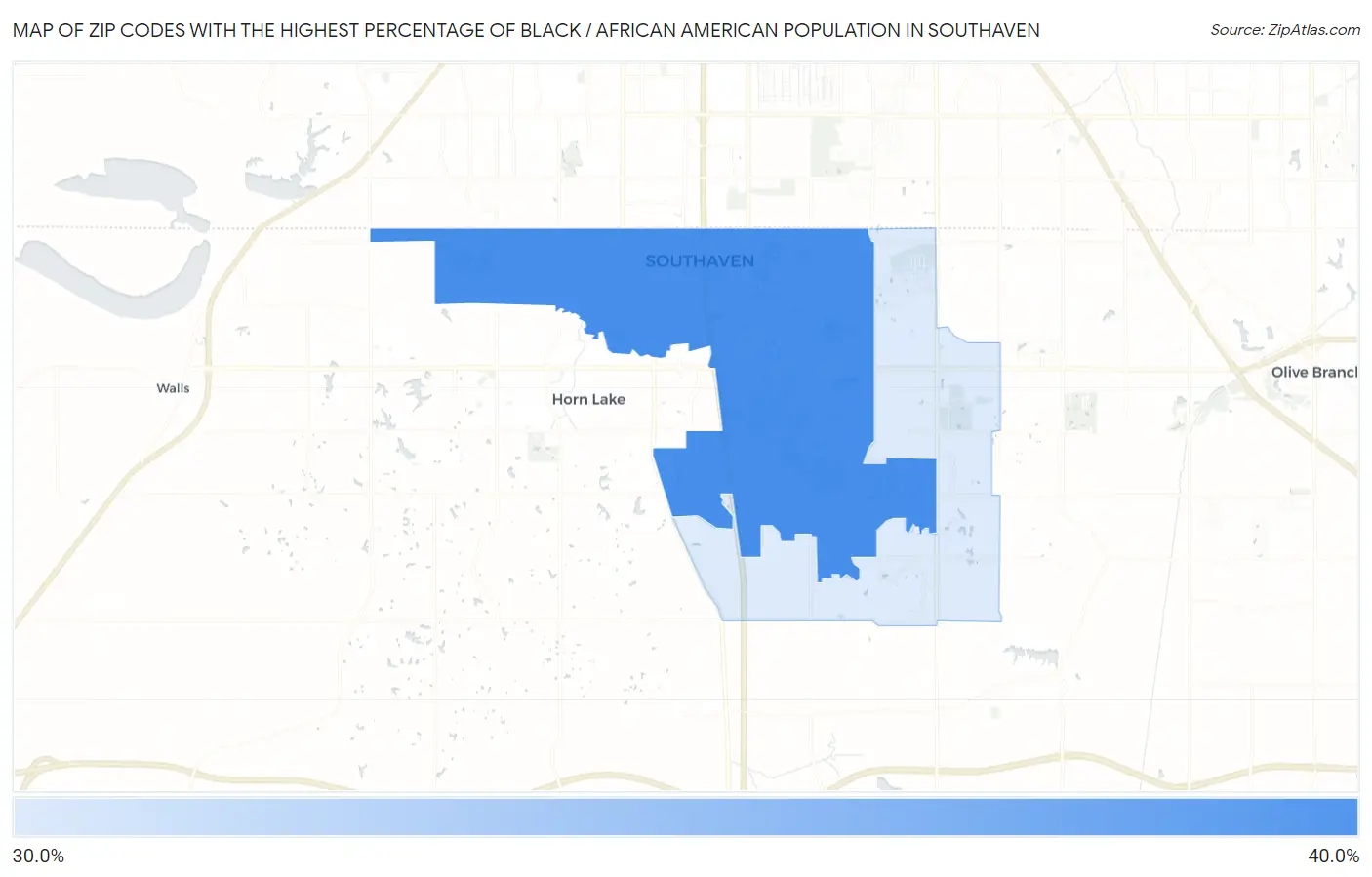 Zip Codes with the Highest Percentage of Black / African American Population in Southaven Map