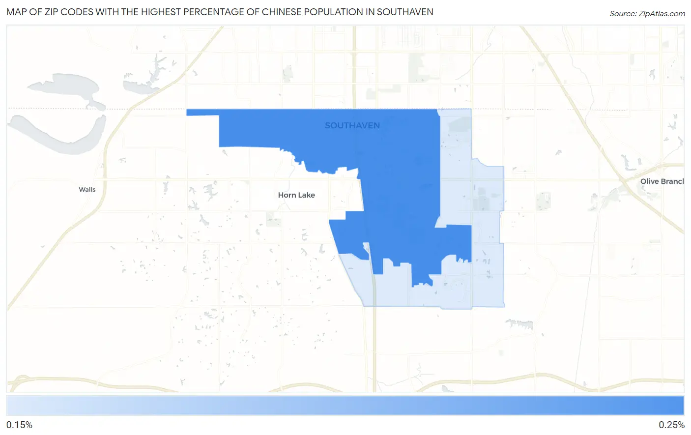 Zip Codes with the Highest Percentage of Chinese Population in Southaven Map