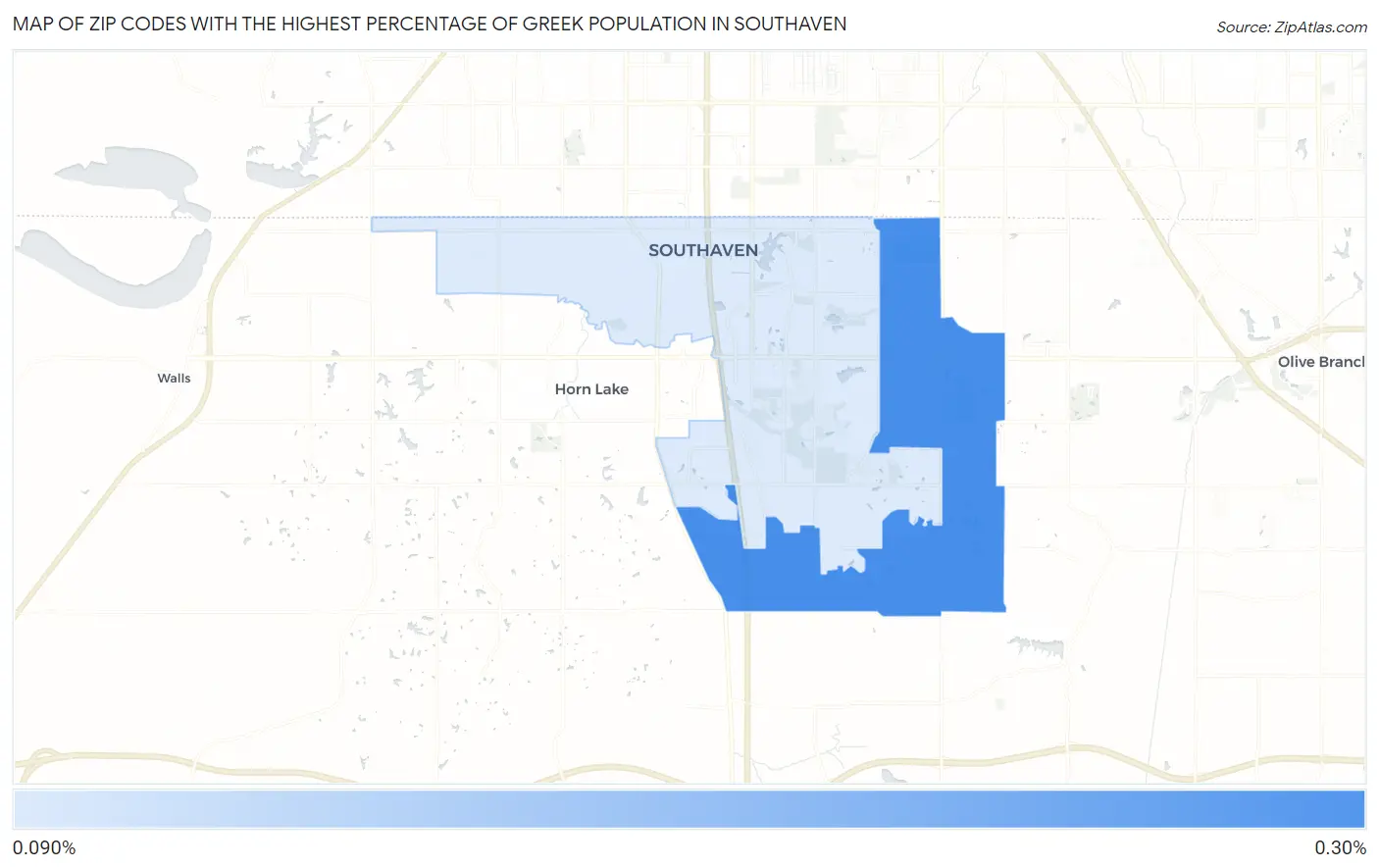 Zip Codes with the Highest Percentage of Greek Population in Southaven Map