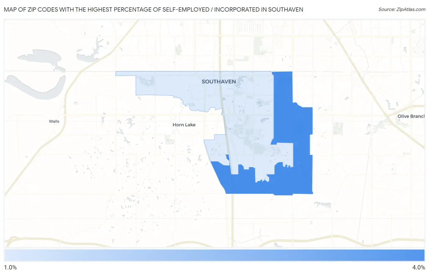 Zip Codes with the Highest Percentage of Self-Employed / Incorporated in Southaven Map