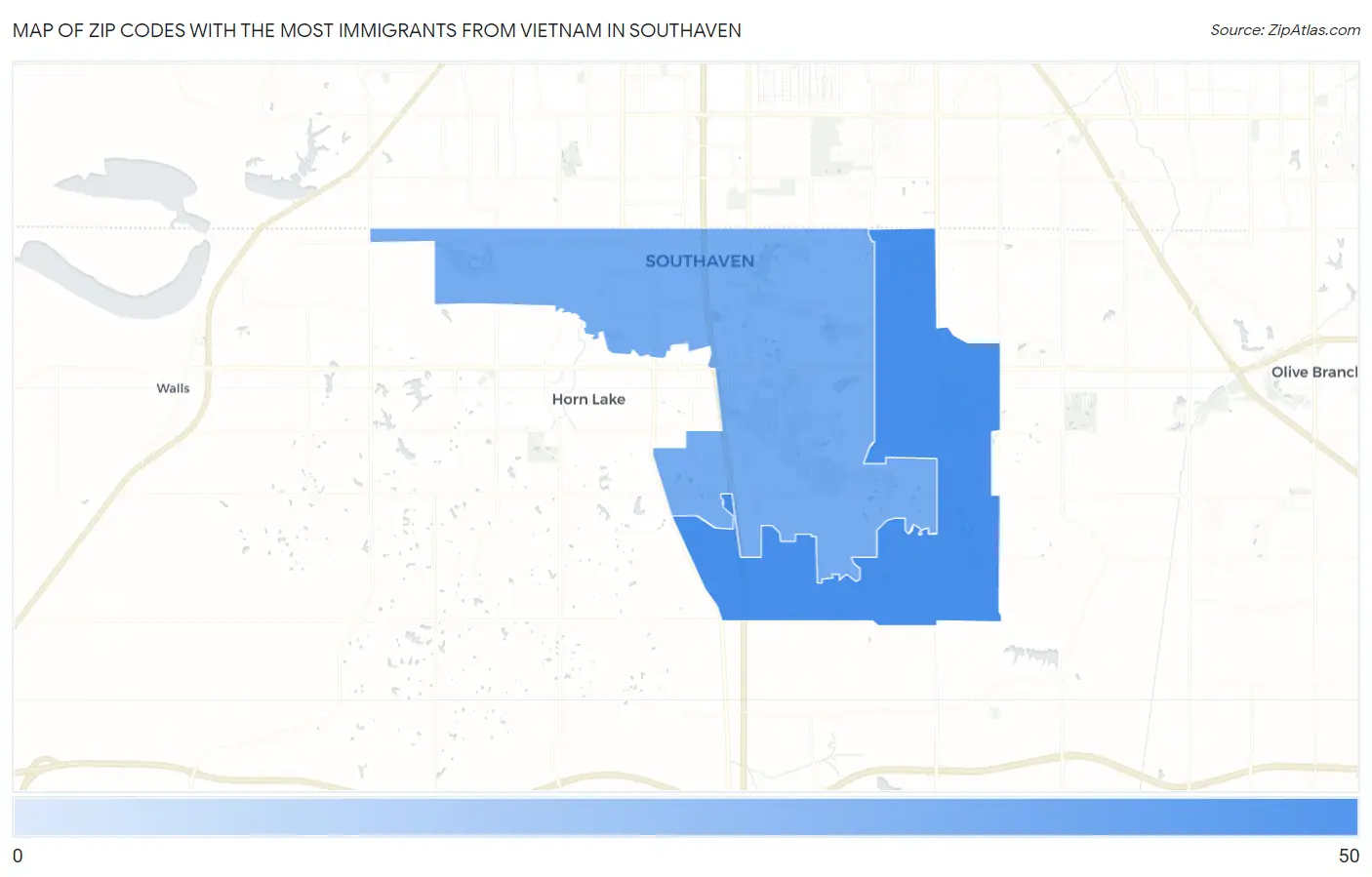 Zip Codes with the Most Immigrants from Vietnam in Southaven Map