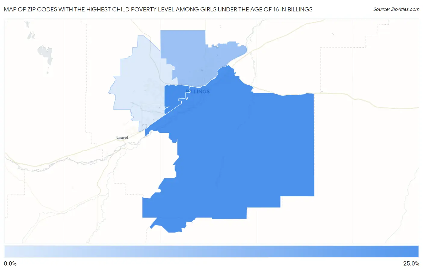 Zip Codes with the Highest Child Poverty Level Among Girls Under the Age of 16 in Billings Map