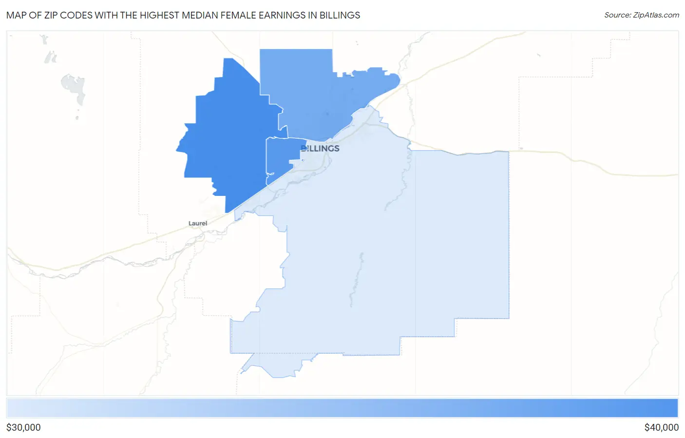 Zip Codes with the Highest Median Female Earnings in Billings Map