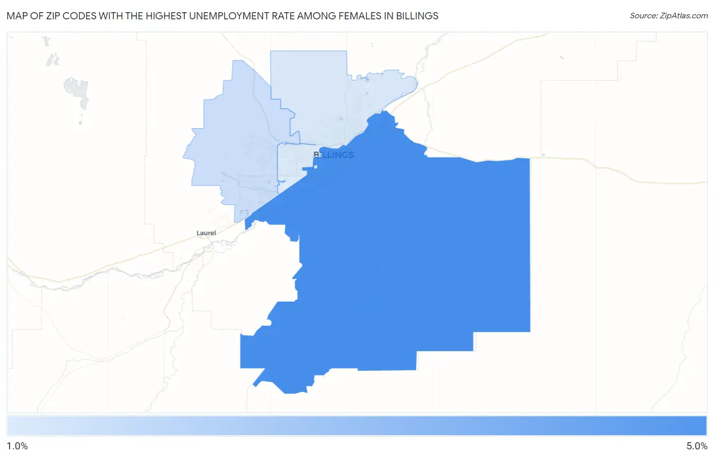 Zip Codes with the Highest Unemployment Rate Among Females in Billings Map