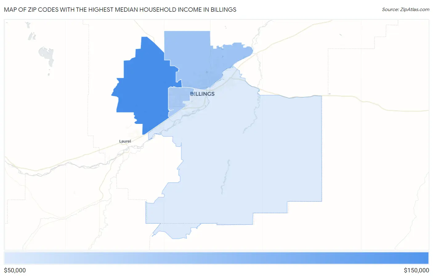 Zip Codes with the Highest Median Household Income in Billings Map