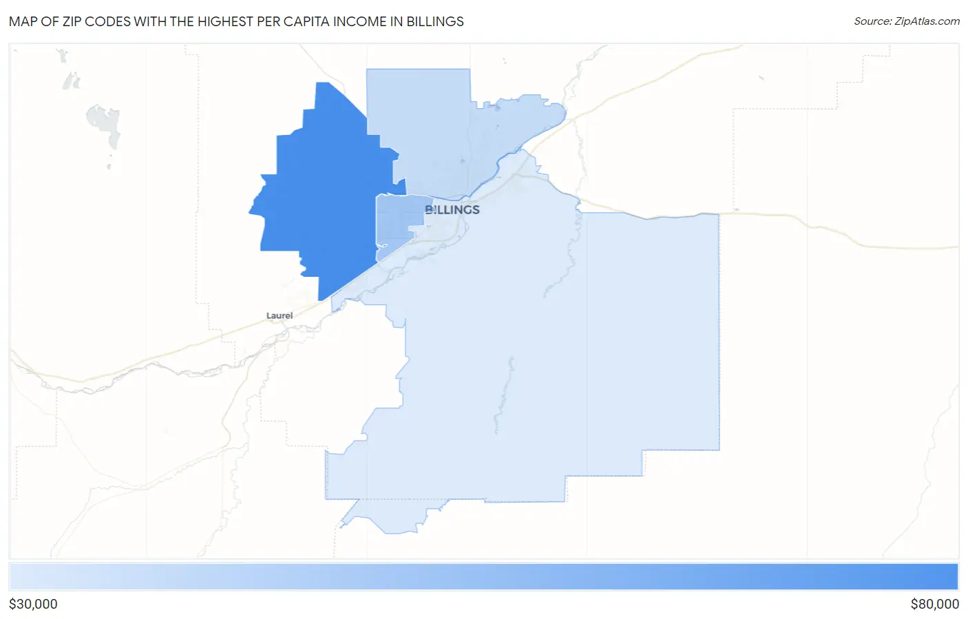 Zip Codes with the Highest Per Capita Income in Billings Map