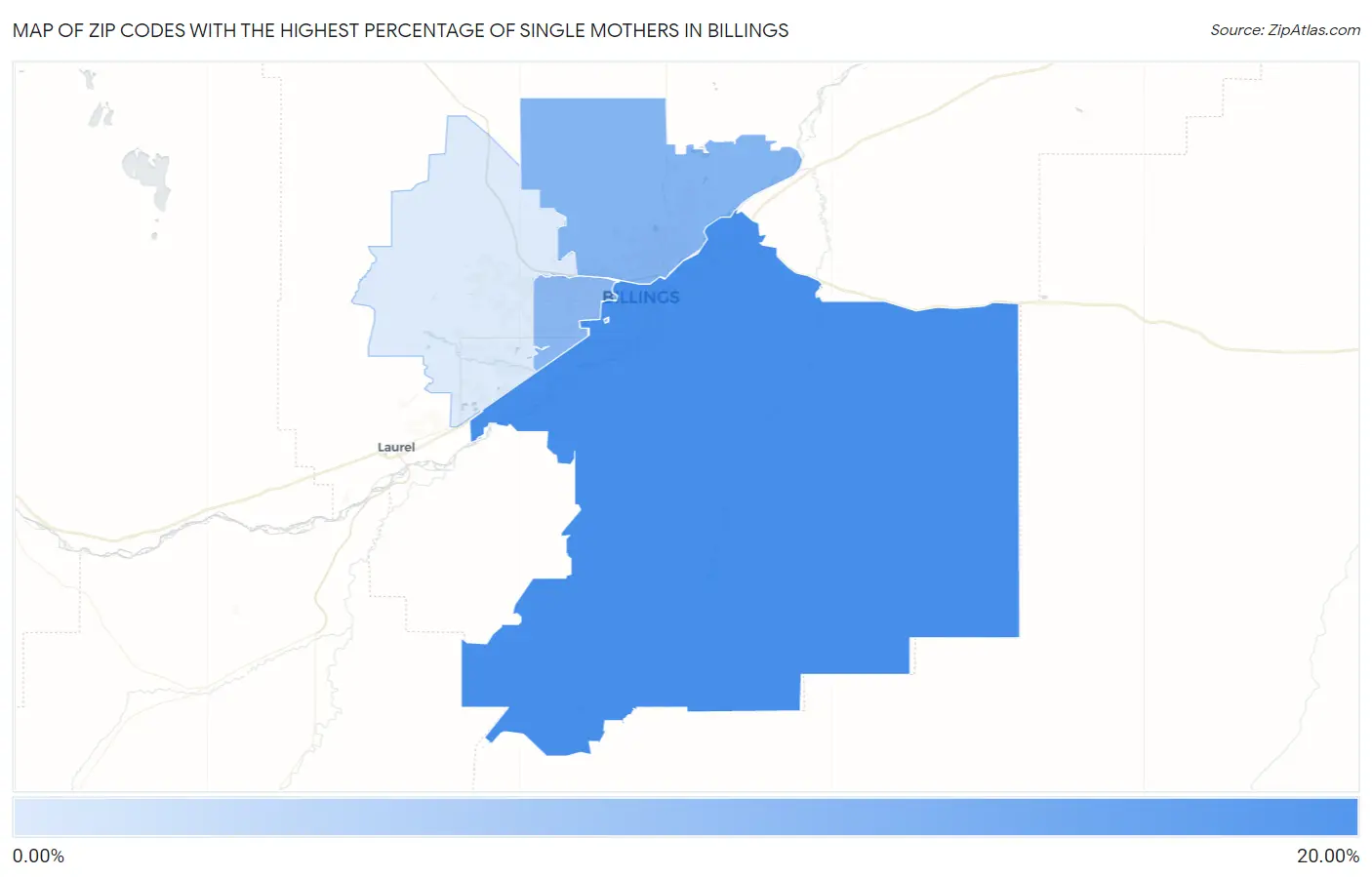 Zip Codes with the Highest Percentage of Single Mothers in Billings Map