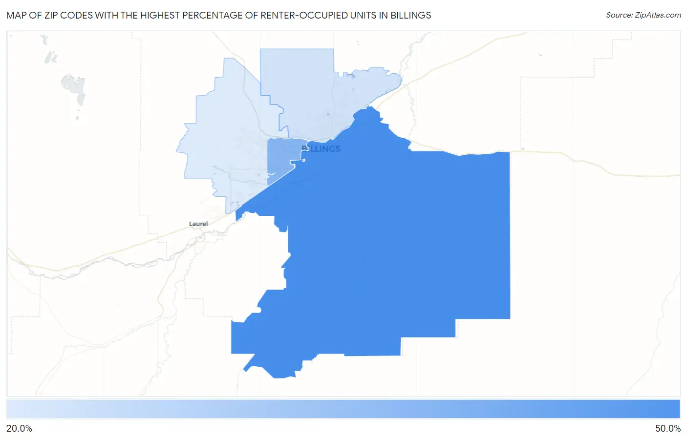 Zip Codes with the Highest Percentage of Renter-Occupied Units in Billings Map