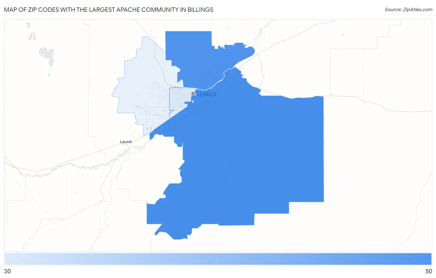 Zip Codes with the Largest Apache Community in Billings Map