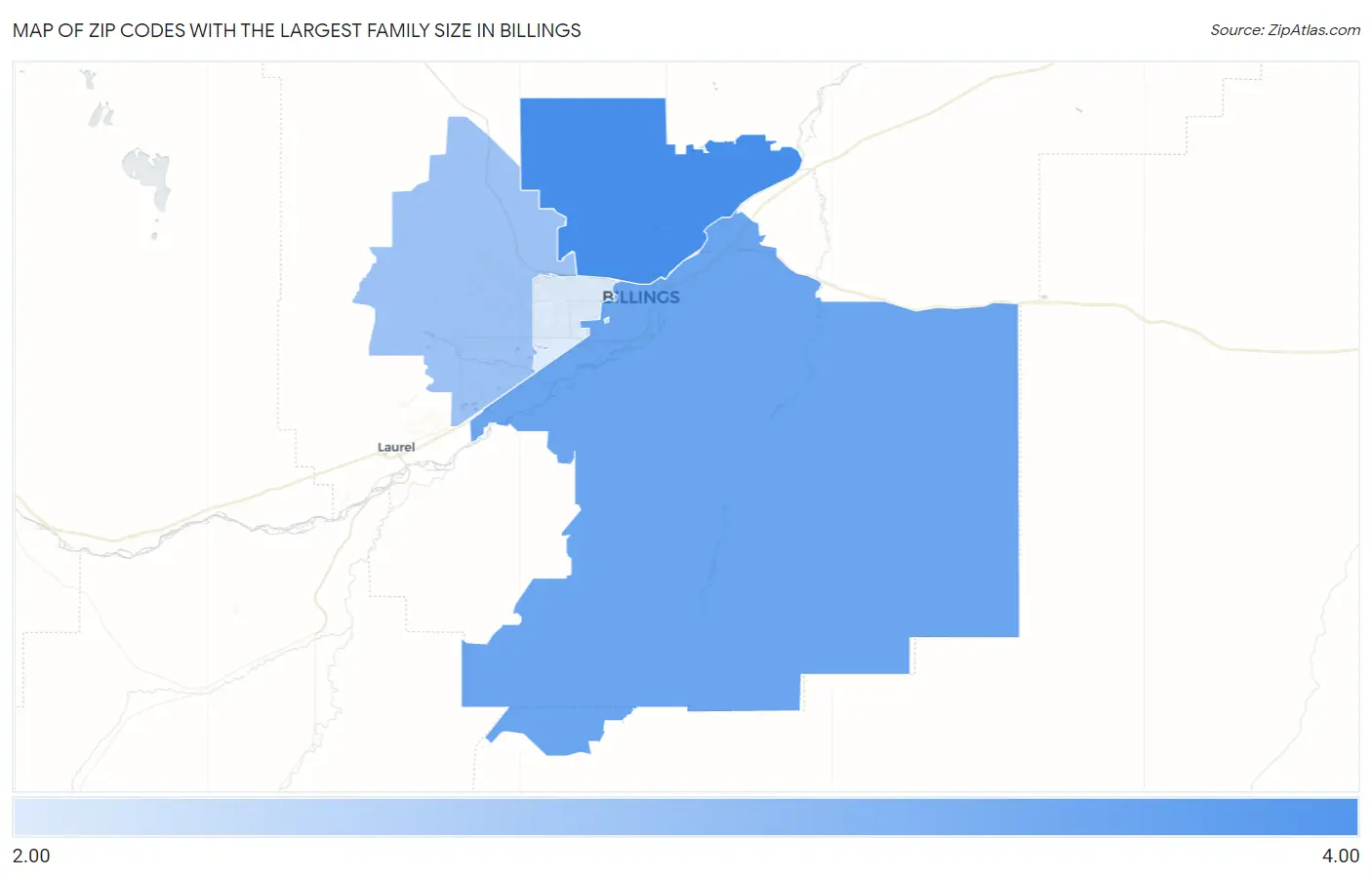 Zip Codes with the Largest Family Size in Billings Map