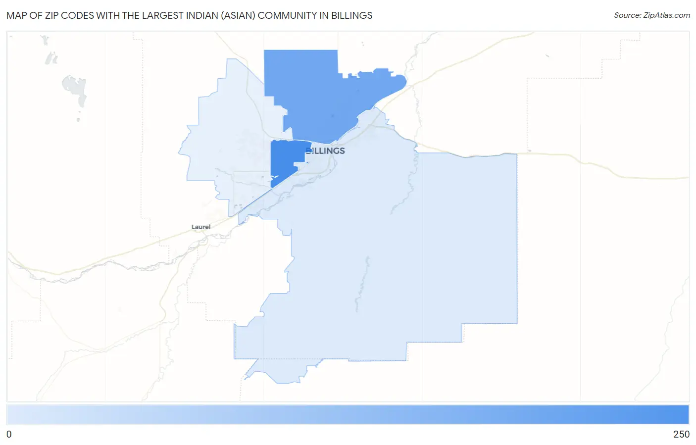 Zip Codes with the Largest Indian (Asian) Community in Billings Map