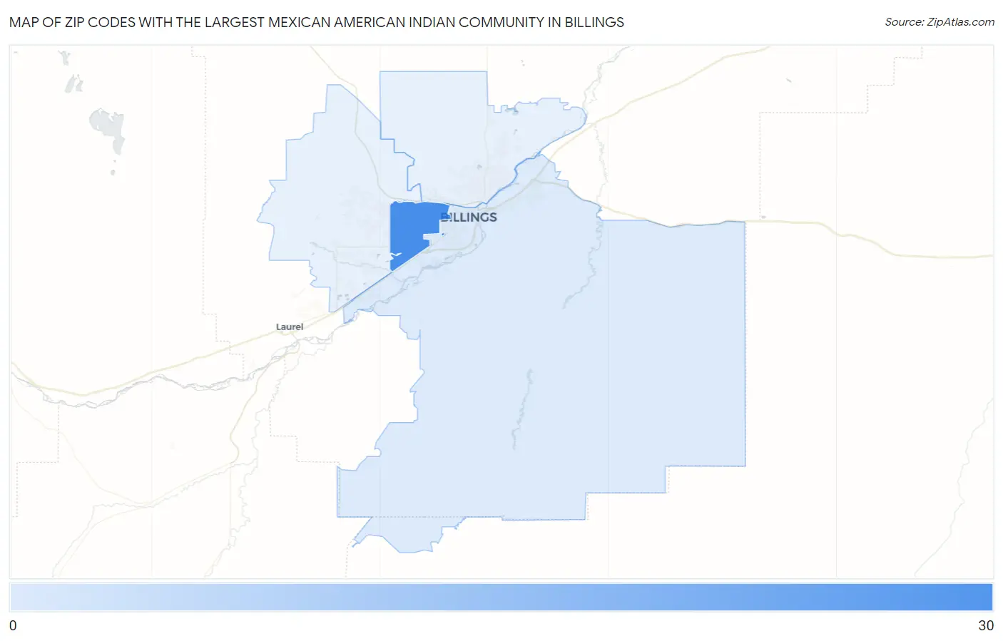 Zip Codes with the Largest Mexican American Indian Community in Billings Map