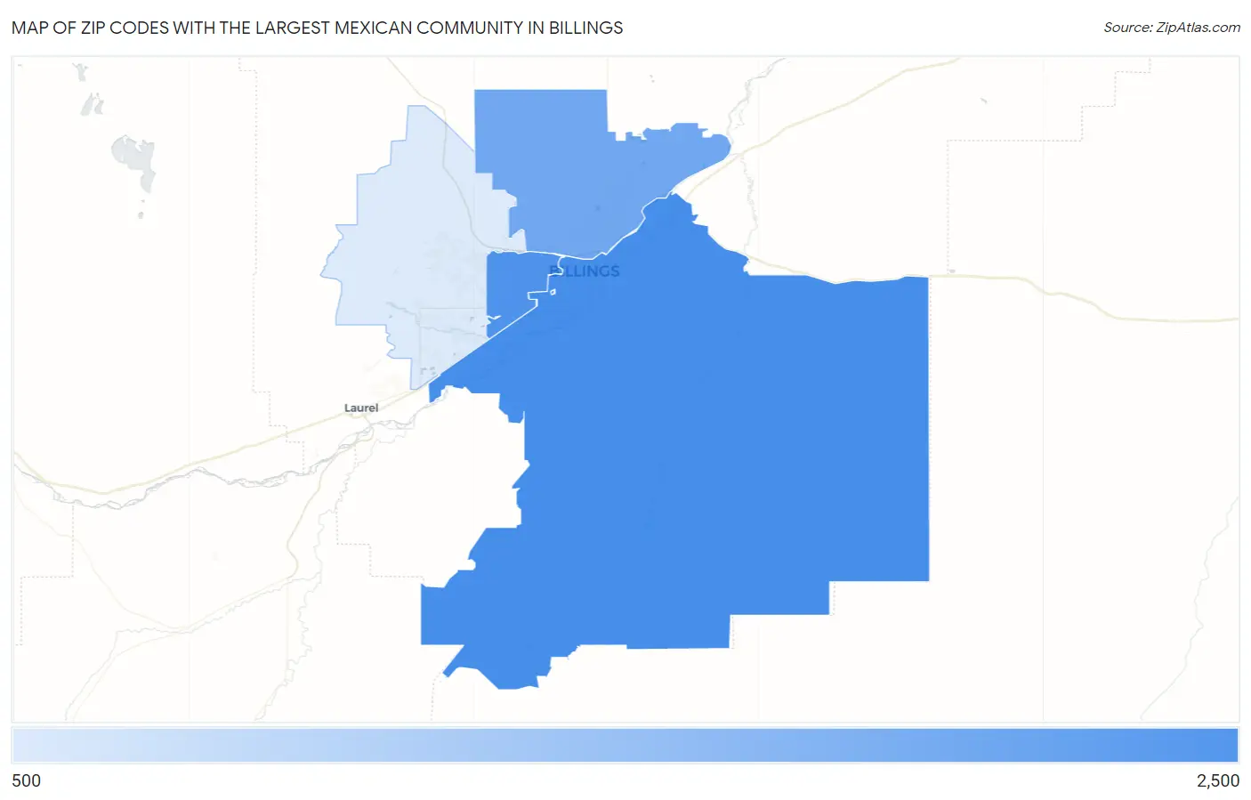 Zip Codes with the Largest Mexican Community in Billings Map
