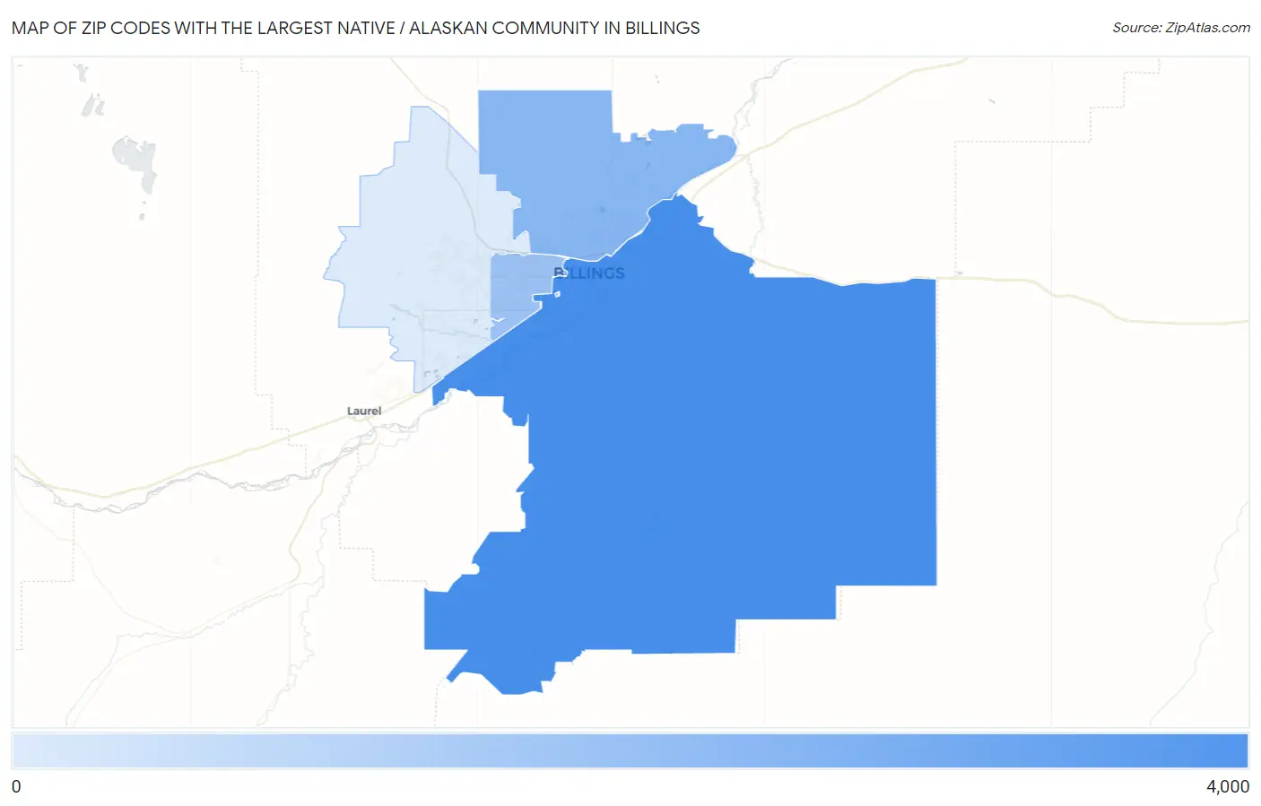 Zip Codes with the Largest Native / Alaskan Community in Billings Map