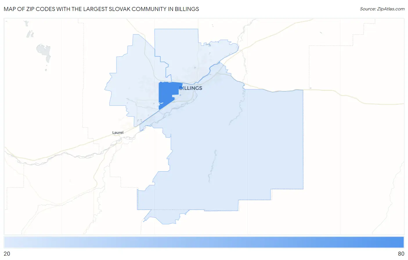 Zip Codes with the Largest Slovak Community in Billings Map