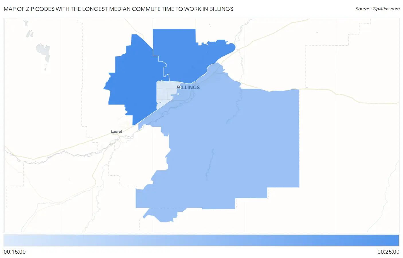 Zip Codes with the Longest Median Commute Time to Work in Billings Map