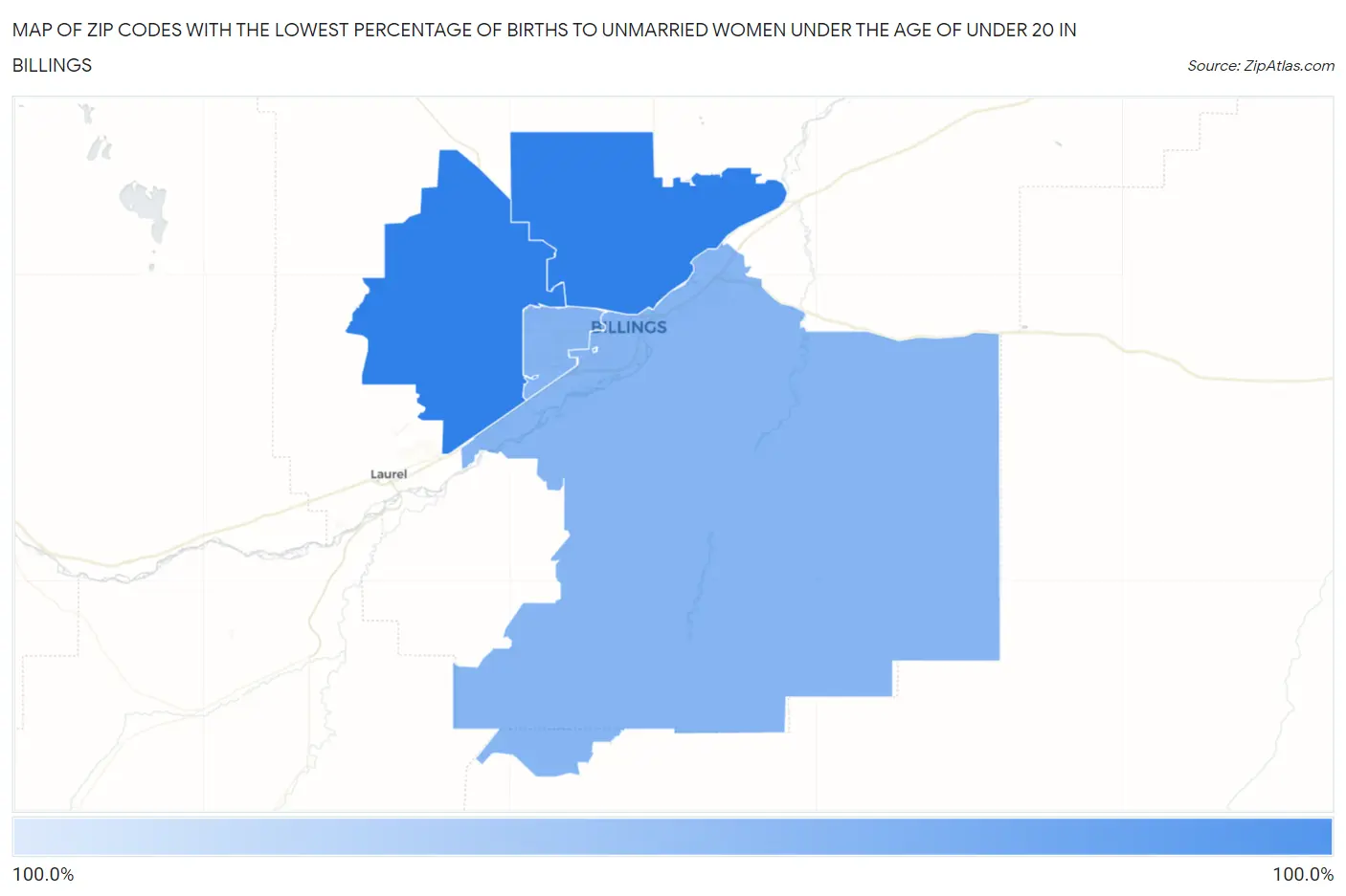 Zip Codes with the Lowest Percentage of Births to Unmarried Women under the Age of under 20 in Billings Map