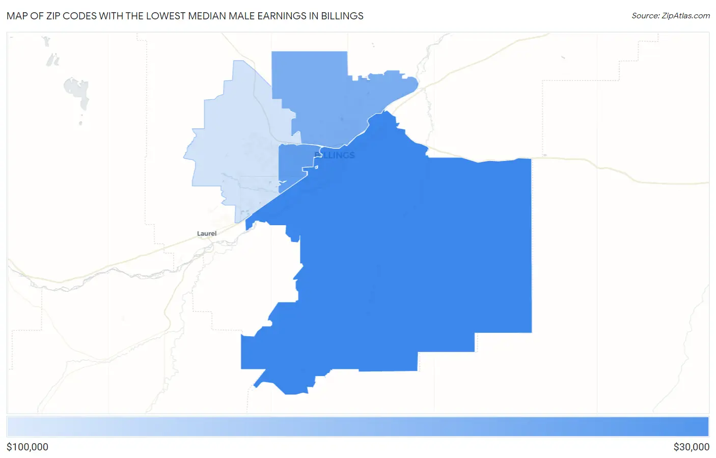 Zip Codes with the Lowest Median Male Earnings in Billings Map