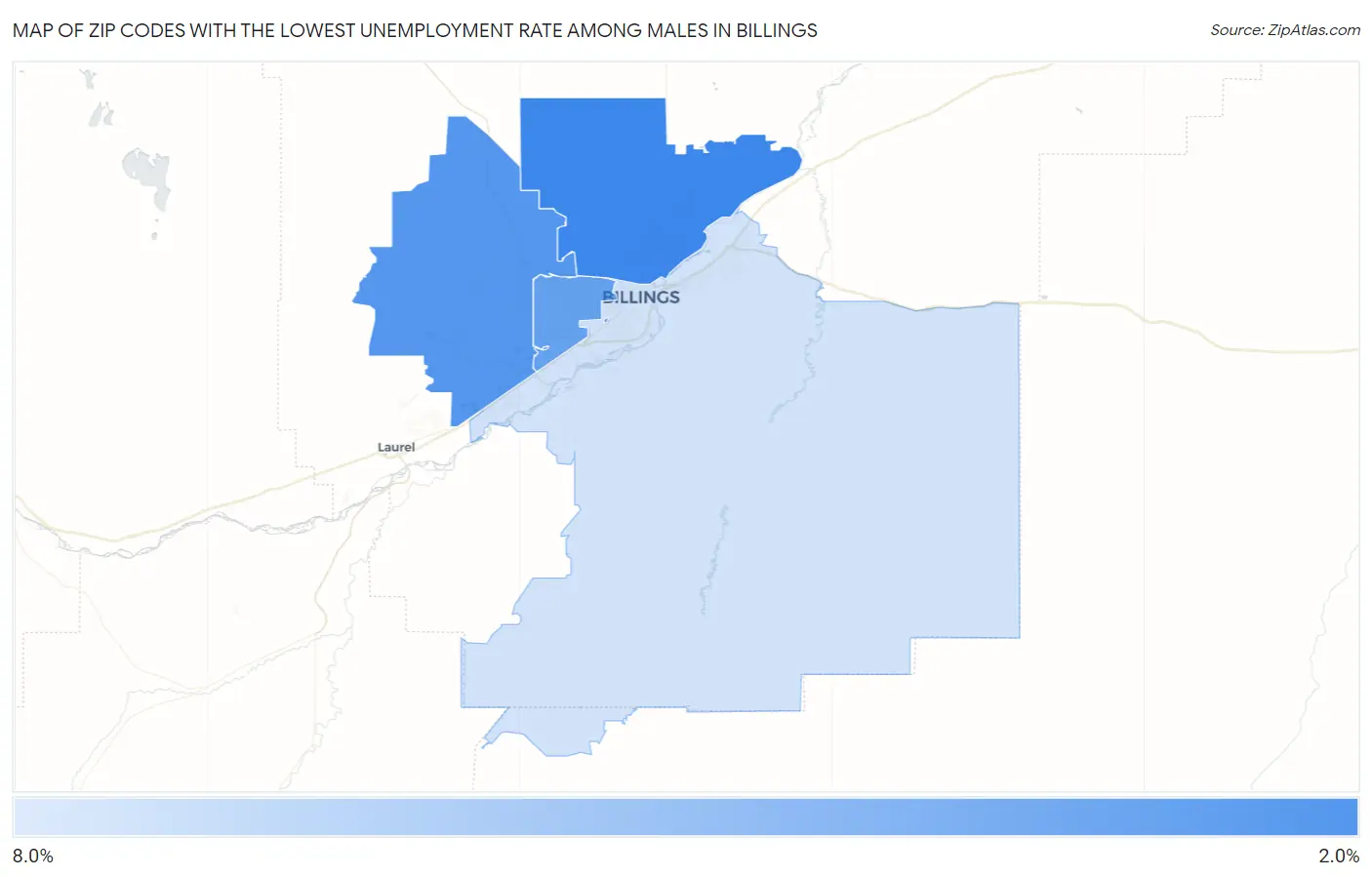 Zip Codes with the Lowest Unemployment Rate Among Males in Billings Map