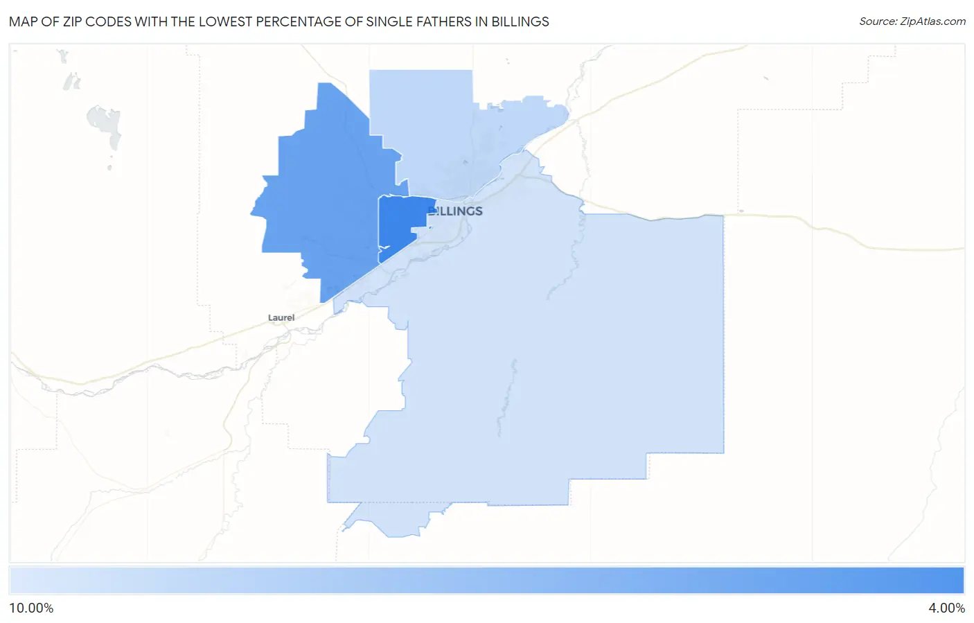 Zip Codes with the Lowest Percentage of Single Fathers in Billings Map