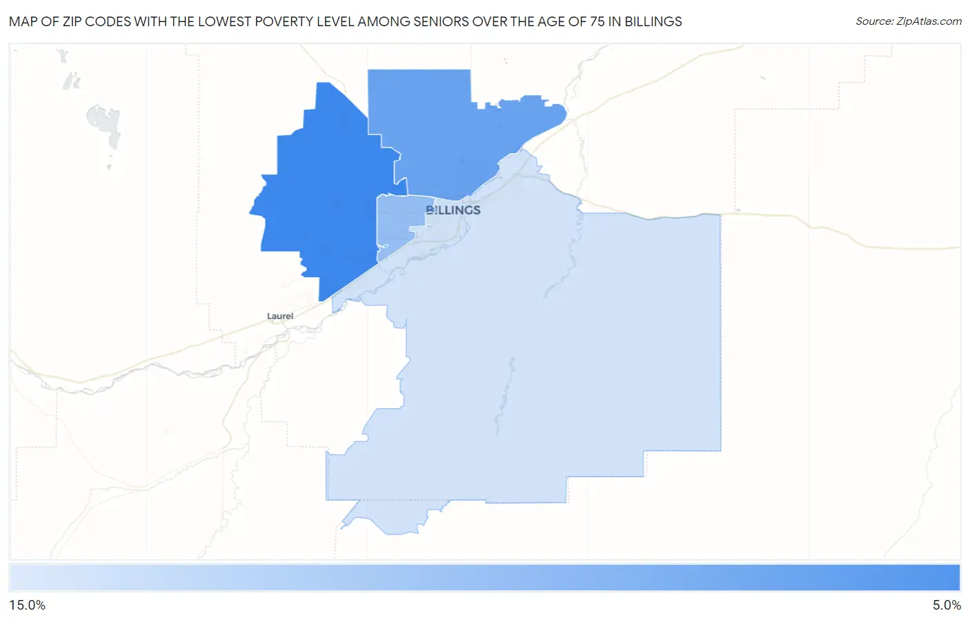 Zip Codes with the Lowest Poverty Level Among Seniors Over the Age of 75 in Billings Map