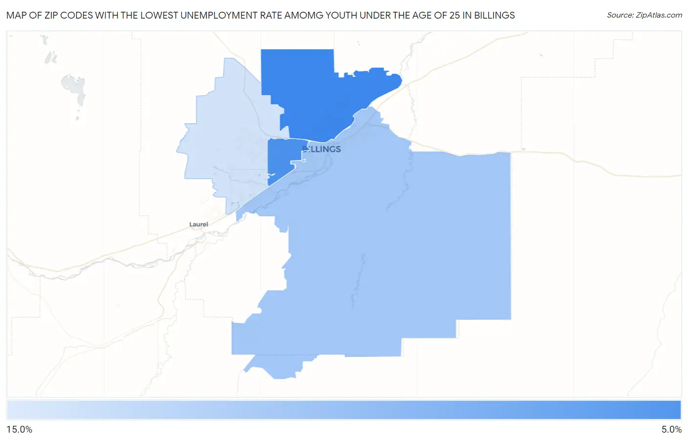Zip Codes with the Lowest Unemployment Rate Amomg Youth Under the Age of 25 in Billings Map