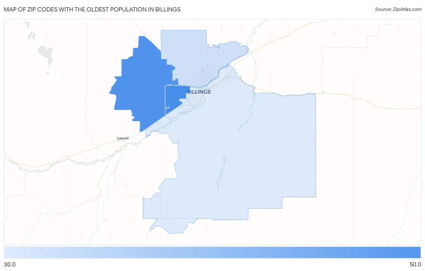 Zip Codes with the Oldest Population in Billings Map