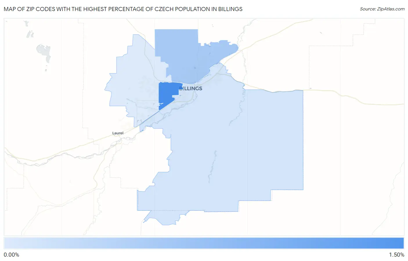 Zip Codes with the Highest Percentage of Czech Population in Billings Map