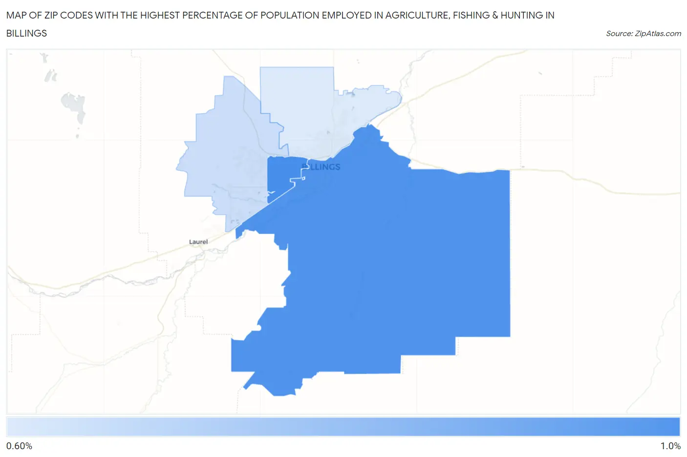 Zip Codes with the Highest Percentage of Population Employed in Agriculture, Fishing & Hunting in Billings Map
