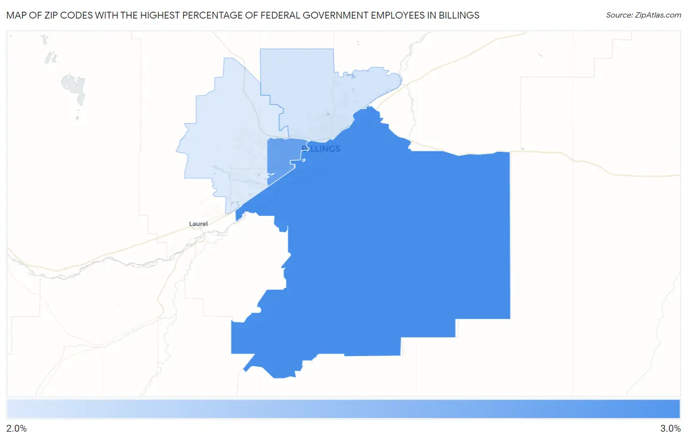 Zip Codes with the Highest Percentage of Federal Government Employees in Billings Map