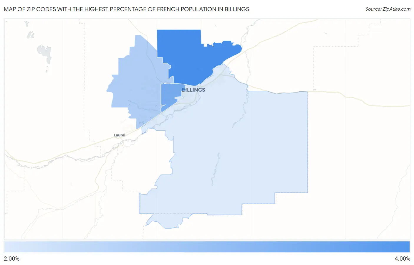 Zip Codes with the Highest Percentage of French Population in Billings Map