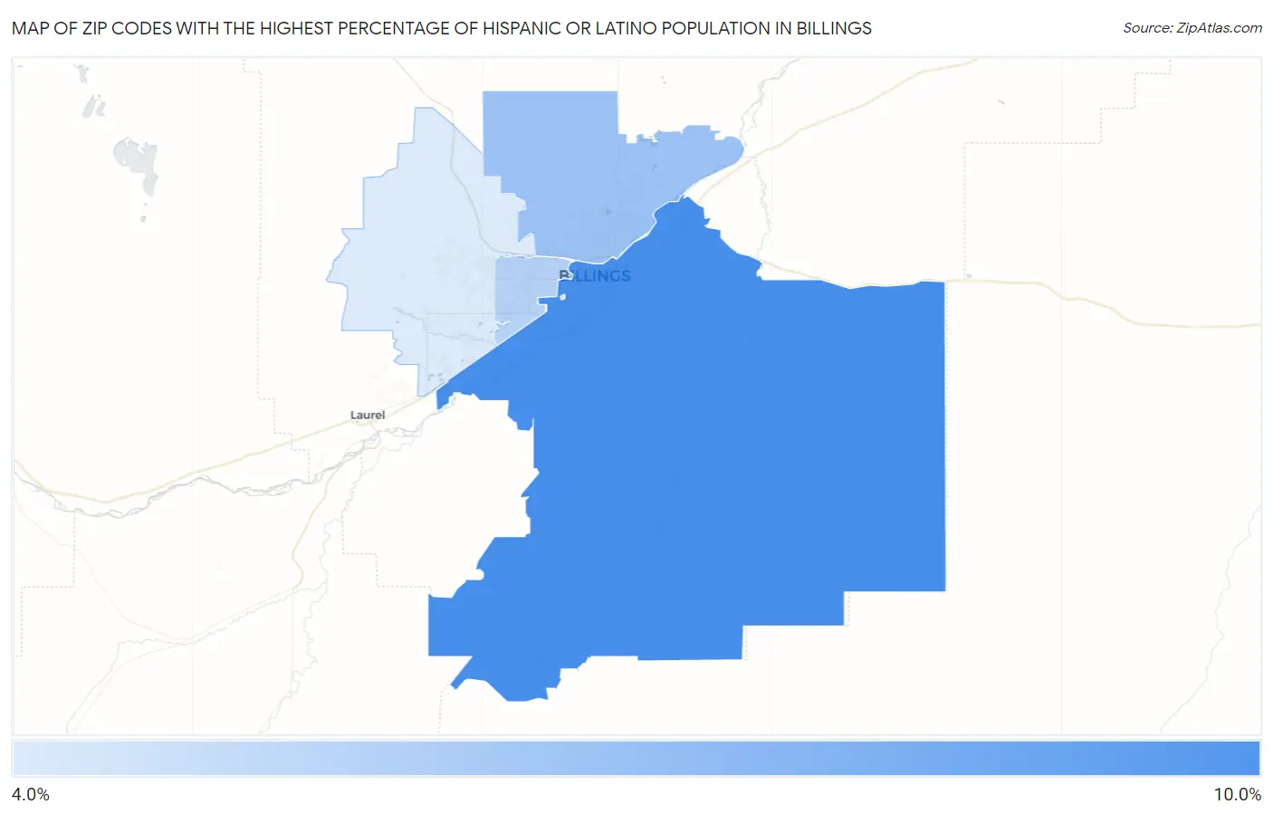 Zip Codes with the Highest Percentage of Hispanic or Latino Population in Billings Map