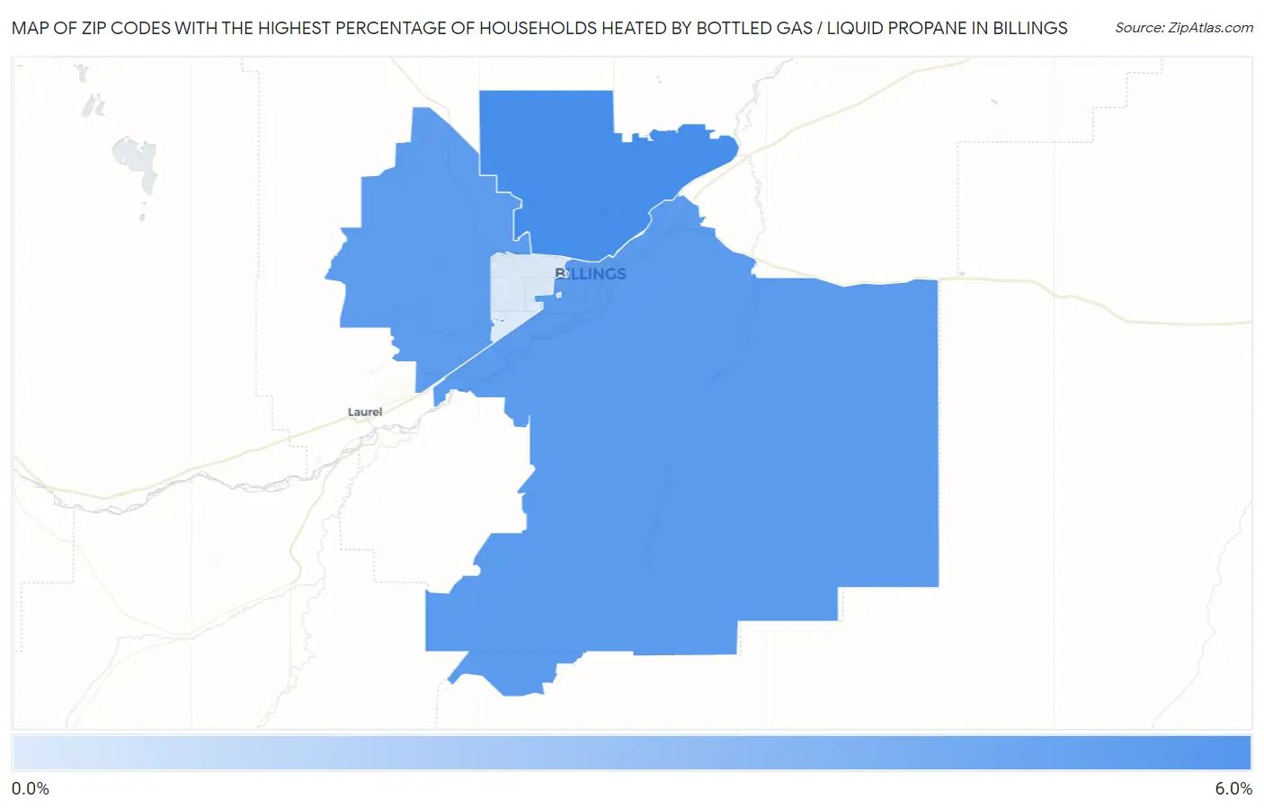 Zip Codes with the Highest Percentage of Households Heated by Bottled Gas / Liquid Propane in Billings Map