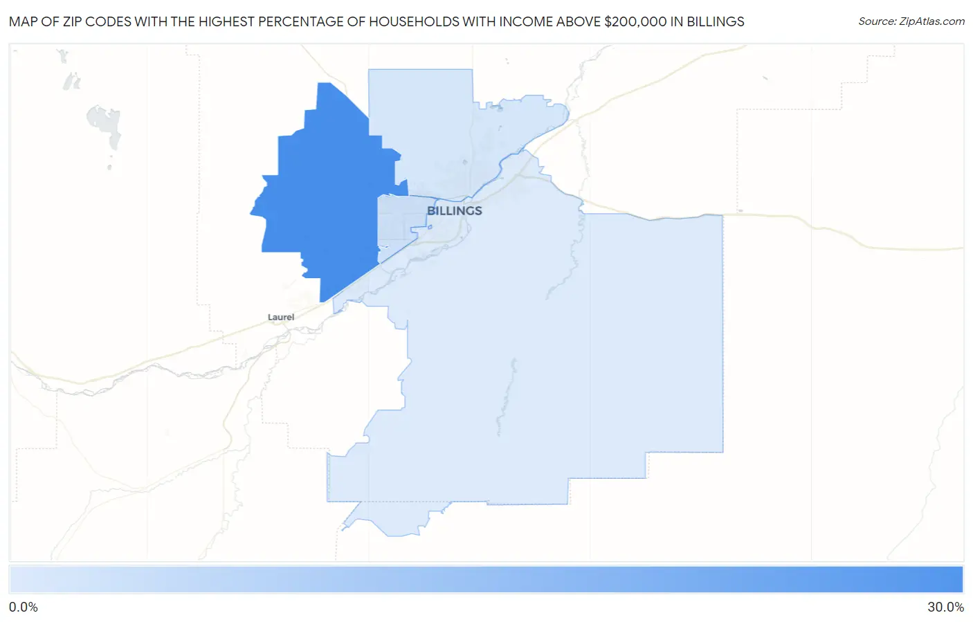 Zip Codes with the Highest Percentage of Households with Income Above $200,000 in Billings Map