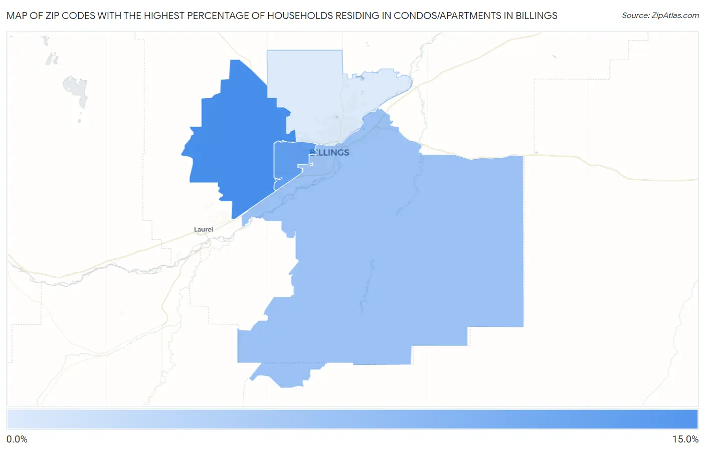 Zip Codes with the Highest Percentage of Households Residing in Condos/Apartments in Billings Map