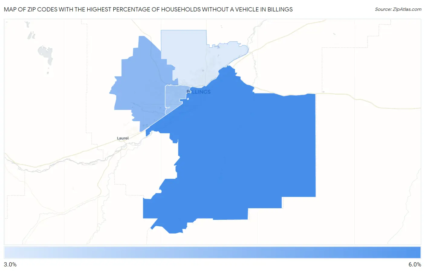 Zip Codes with the Highest Percentage of Households Without a Vehicle in Billings Map