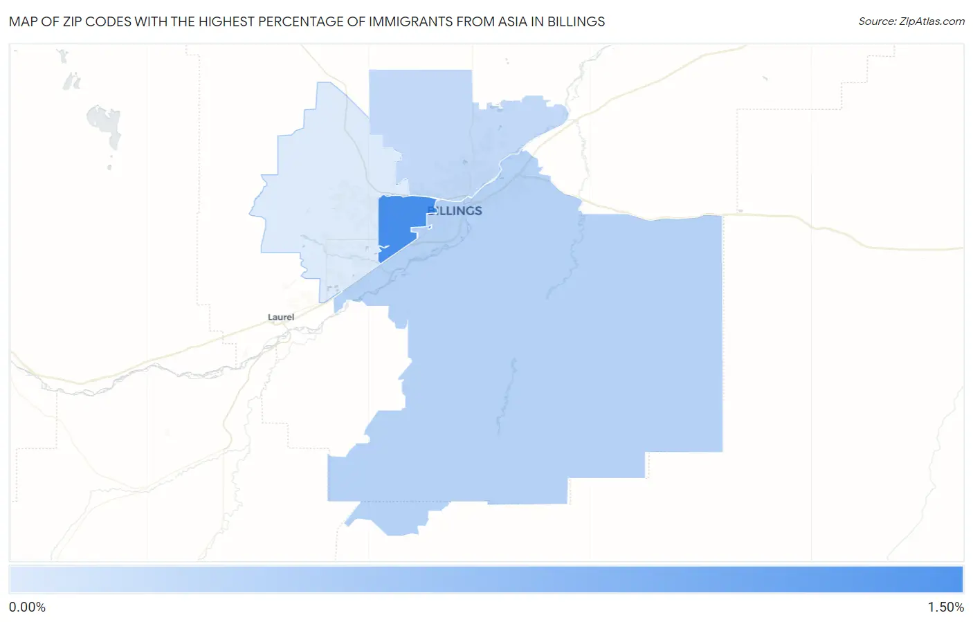 Zip Codes with the Highest Percentage of Immigrants from Asia in Billings Map