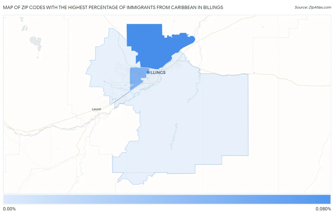 Zip Codes with the Highest Percentage of Immigrants from Caribbean in Billings Map