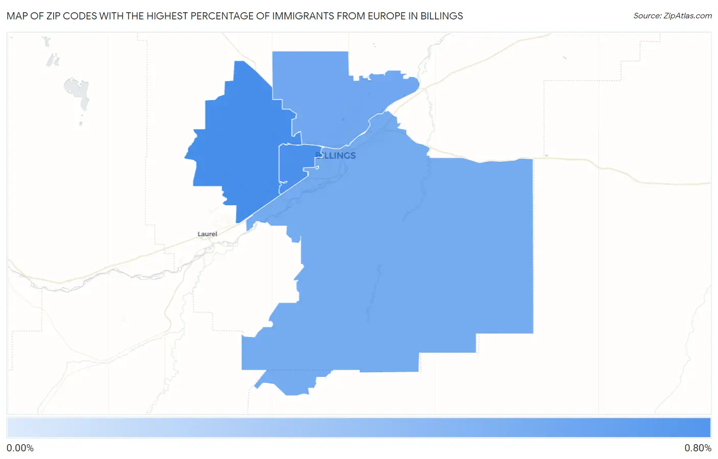 Zip Codes with the Highest Percentage of Immigrants from Europe in Billings Map