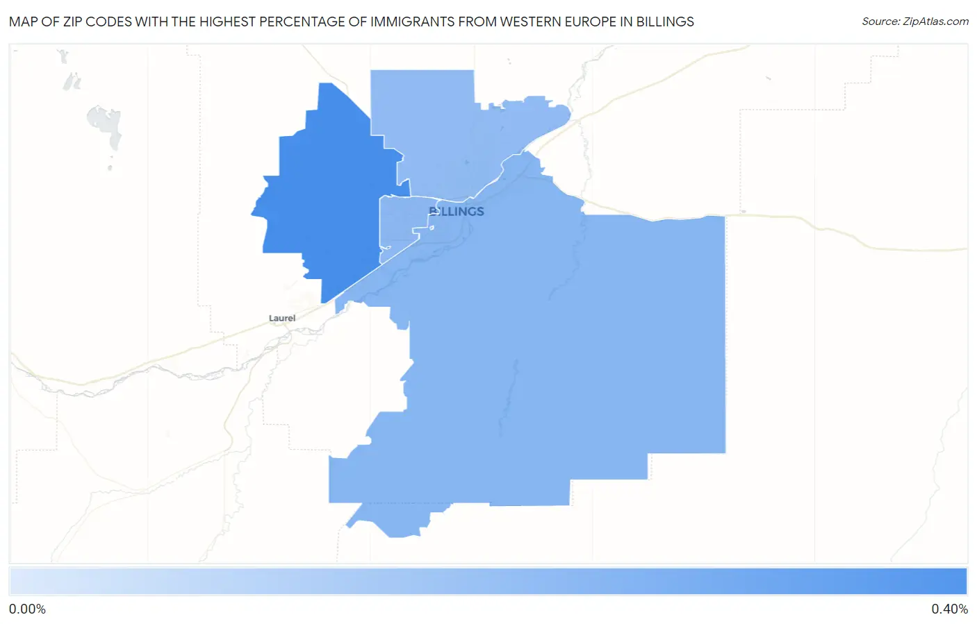 Zip Codes with the Highest Percentage of Immigrants from Western Europe in Billings Map