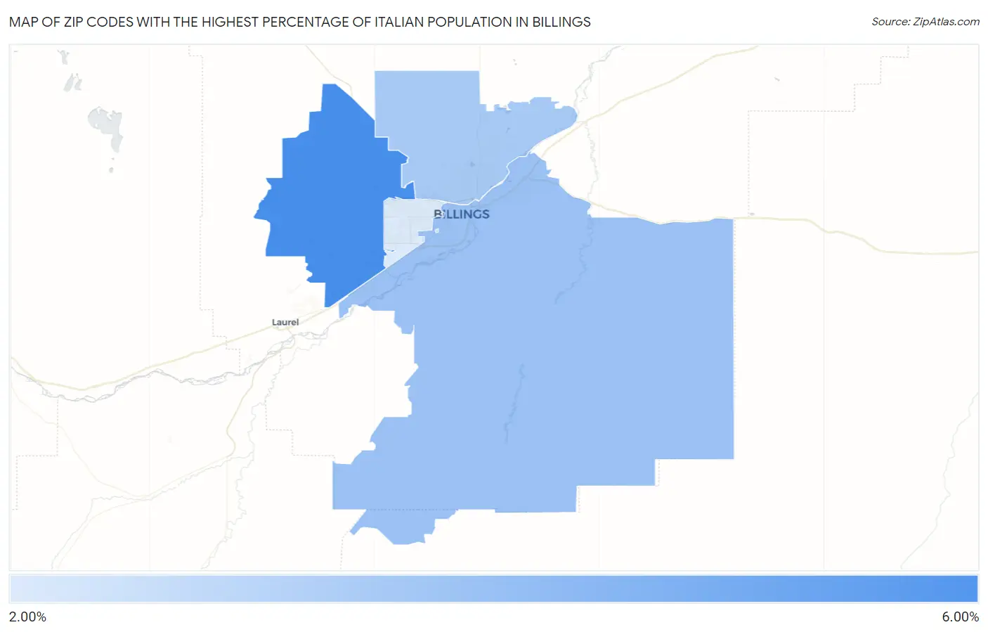 Zip Codes with the Highest Percentage of Italian Population in Billings Map