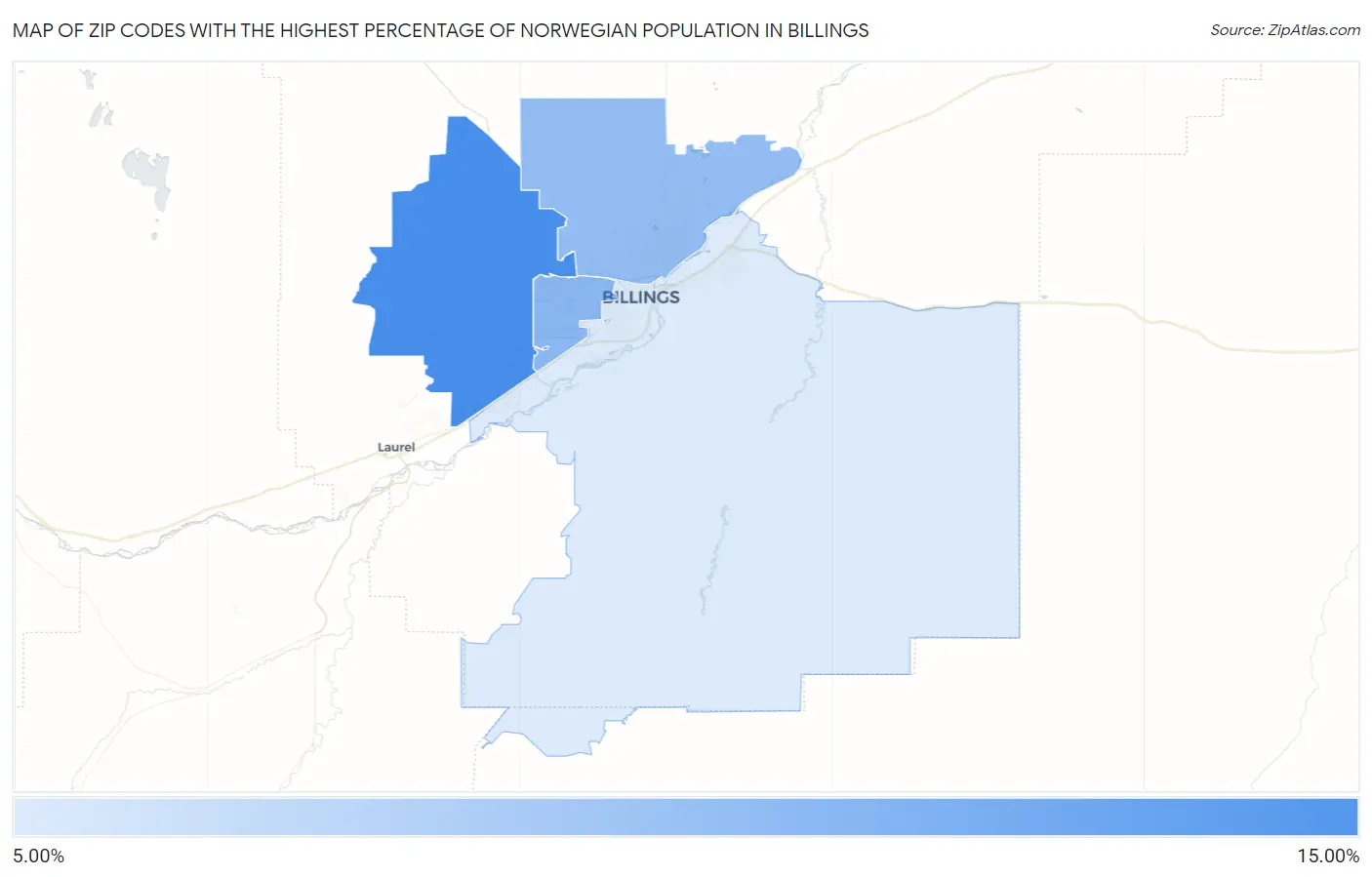 Zip Codes with the Highest Percentage of Norwegian Population in Billings Map