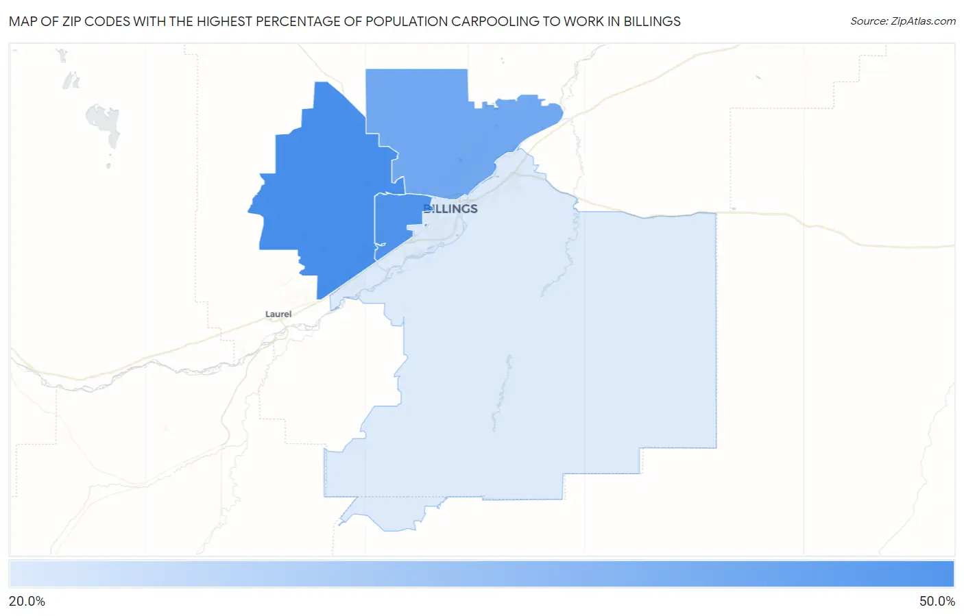 Zip Codes with the Highest Percentage of Population Carpooling to Work in Billings Map